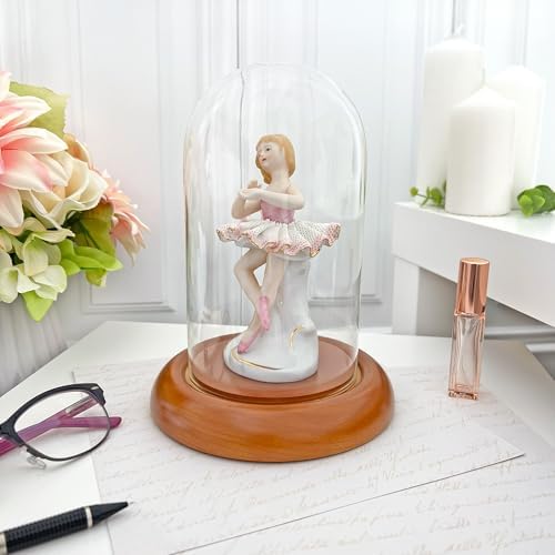 Plymor 4" x 7" Glass Display Dome Cloche (Oak Wood Base) - Image 3