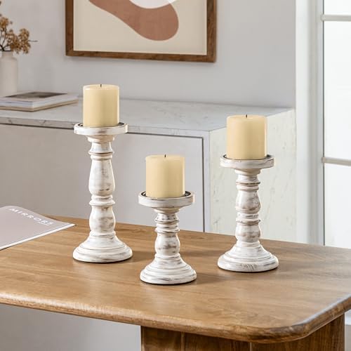 JFY Designs Alba Wood Candle Holders for Pillar, Farmhouse Fireplace Décor - Image 3