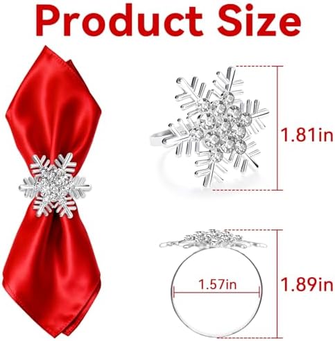ZeeDix Christmas Silver Snowflake Napkin Rings Set of 24, Napkins Ring for Dinning Table - Rustic Dinner Tables Decoration for Wedding Receptions Christmas Thanksgiving Holiday Party Dinner Parties - Image 2