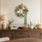 20 Inch Pre-Lit Cream and Gold Pumpkin Fall Wreath for Front Door - Image 6