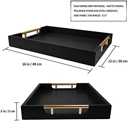 Wooden Decorative Coffee Table Tray, 16" Matte Finish Serving Tray with Handles for Ottoman, Living Room, Perfume, Vanity Dresser Organizer (Carbon Black) - Image 3