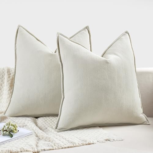 MIULEE Pack of 2 Cream White Euro Shams Chenille Pillow Covers 26x26 Inch - Image 6