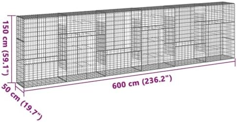 vidaXL Gabion Basket with Cover 236.2"x19.7"x59.1" Galvanized Iron - Image 3