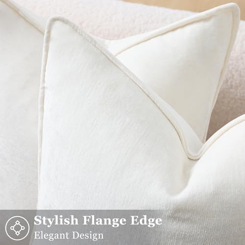 decorUhome Chenille Cream White Velvet Throw Pillow Covers 22x22 Set of 2 - Image 2