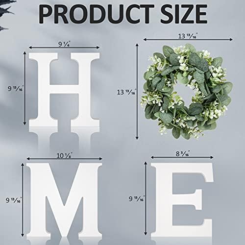 MAYICIVO Modern Wooden Home Sign with Artificial Eucalyptus Wreath, White and Beige, 13.81 inches Diameter, Wall Mount, MDF Wood, Plastic - Image 6
