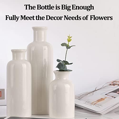 White Ceramic Vase Set - 3 White Small Vases, Farmhouse Country Flower Vase Home Decor, Living Room Decoration, Table Decoration, Fireplace Decor, and Entrance Decorations Centerpieces - Image 6