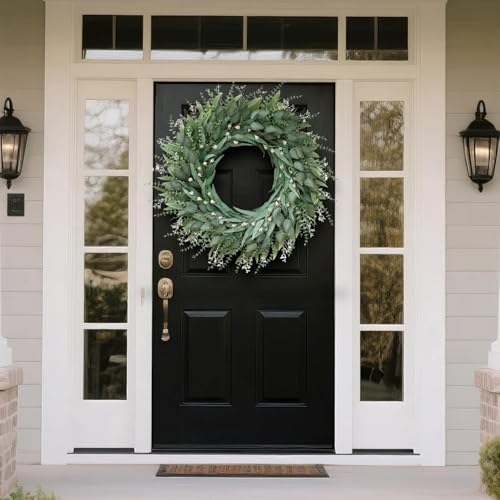 32" Large Artificial Eucalyptus Wreath with Seeds for Front Door(Green) - Image 3