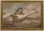 Gold Framed Frog Riding Goose Wall Art, Whimsical Canvas Print, 24x16 by Qzzrin