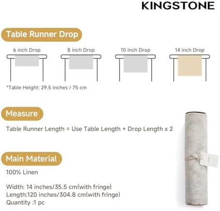 KINGSTONE 100% French Linen Table Runner 120", 210GSM Heavyweight Artisanry, Crease-Free Scroll Packaging, 14x120 for Dinning, Wedding and Side Table, Modern Farmhouse Decor - Image 6