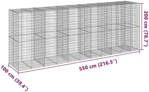 vidaXL Gabion Basket with Cover 550 x 100 x 200 cm in Galvanised Iron - Image 3