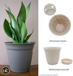 The HC Companies Eclipse Round Planter with Saucer - Outdoor & Indoor Plant Pot with Drainage Holes - Lightweight, UV-Resistant Plastic Pots for Plants, Flowers & Herbs (16" Cottage Stone, Pack of 1) - Image 2