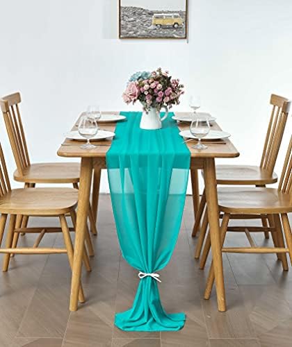 Pufogu 5 Pack 10Ft Turquoise Chiffon Table Runner Sheer 29x120 Inch - Image 5