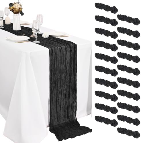 20 Pack Black Cheesecloth Table Runner 20 x120 Inch - 10FT Boho Rustic Gauze Cheese Cloth Table Runner for Wedding, Anniversary, Baby Shower, Easter, Spring Home Decor by Weavlyn