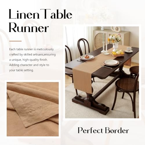 100% Pure French Linen Table Runner (Beige,14x132 Inch) - Image 7