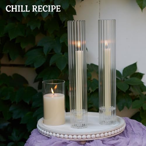 CHILL RECIPE Hurricane Glass Candle Holders-Set of 6 Tall Taper Candle Holder with 12” Tall Clear Cylinder Covers for Wedding Table Centerpiece Home Decor (Floral Base+Ribbed Chimney) - Image 4