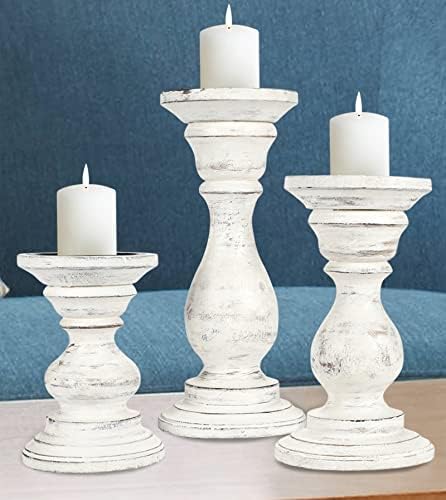 Antique White Wooden Candle Holder Set of 3 – 10, 8, 6 Inch - Image 2