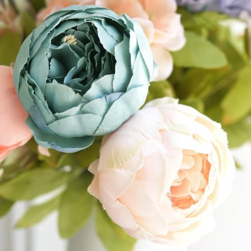 FiveSeasonStuff Mixed Blue & Pink Artificial Peony Bouquet Set of 2 - Image 3