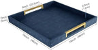 HofferRuffer Faux Leather Serving Tray with Gold Metal Handles, Stylish Decorative Tray Organizer for Coffee Table, Ottoman, Home Decor and Serving (Blue Shagreen, 18.9" x 18.9" x 2") - Image 2