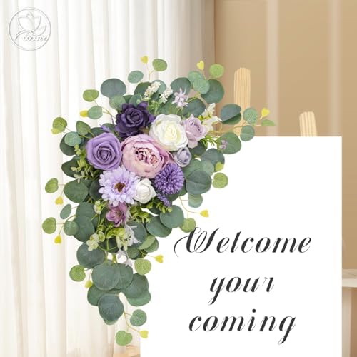 Odouzy Artificial Wedding Arch Flowers for Wedding Sign,Set of 2 for Wedding Welcome Ceremony Sign,Faux Floral Swags,Wedding, Banquet and Reception Backdrop Floral Decoration (Purple) - Image 3