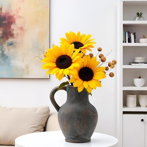 SIDUCAL Ceramic Rustic Farmhouse Vase with Handle, Terracotta Vase, Minimalist Decorative Vases for Home Decor, Table, Wedding,Living Room, Shelf, Decoration(BD) - Image 6