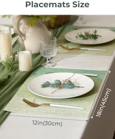 Leetaltree Gradient Green Woven Placemats Set of 24 - Heat Resistant Non-Slip Place mats for Dining Table, Washable Durable PVC Vinyl Woven Table Mats(Gradient Green, 24) - Image 4