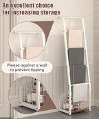 6.3ft Blanket Ladder with Storage Basket, 5 Tier Decorative Ladder Shelf Stand for Living Room & Bedroom, Wall-Leaning Blanket Holder Quilt Rack for Home Décor, Rustic Brown & White - Image 5