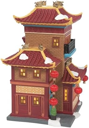 Department 56 Christmas in the City Village Collection Lunar New Year Dragon Tea House Lit Building- Hand Crafted Resin Buildings Lunar Dragon Figurine Village Houses with Lights Home Decor, 7.64 Inch - Image 3