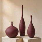 Ceramic Vases Set of 3, Modern Boho Vases for Centerpiece Decor, Matte Burgundy Minimalist Decorative Vases for Home Decor, Living Room, Bookshelf, and Entryway Table Decor by DecoVlog