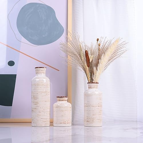 Ceramic Vase Set - 3 Ceramic Small Vases, Farmhouse Country Flower Vase Home Decor, Living Room Decoration, Table Decoration, Fireplace Decor, and Entrance Decorations Centerpieces - Image 5