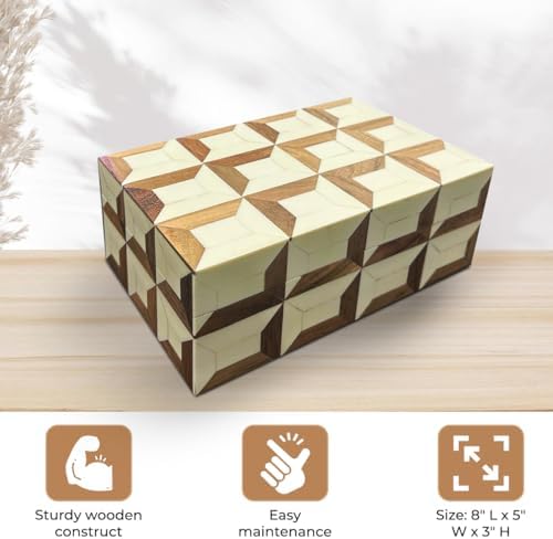 Perilla Home Home Decor Decorative Storage Wooden Box Small Organizer Stash Card Craft Treasure Tool Memory Trinket Keepsake Jewelry Box for Men and Women, Gifts For All, Brown and Off White (Felix) - Image 4