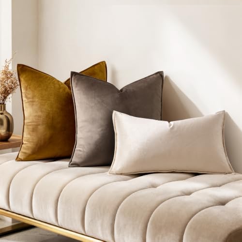 MIULEE Decorative Champagne Velvet Euro Sham Throw Pillow Covers 24x24 Inch - Image 3