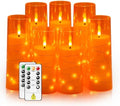 Sasigeiaa Flameless Candles with Embedded Star String - Battery Operated LED Candles, with Remote,7 Orange Flickering Candles for Christmas, Weddings, Home Decor & Party,(D 2.3"×H 5" 6" 7") by sasigeiaa