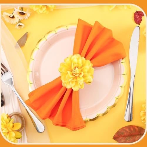 24 Pcs Flower Napkin Rings Daisy Flower Handcraft Floral Napkin Holder Rings for Wedding, Holiday Banquet, Luncheons, Birthday Party Dining Table Decor - Image 2