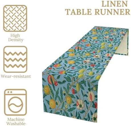 William Morris Style Table Runner for Table Decor, Art Rustic Black Style Bird Botanical Floral Flower Vintage Printed for Kitchen Dining Room Farmhouse Party Holiday Decorate 13" x 120" - Image 2