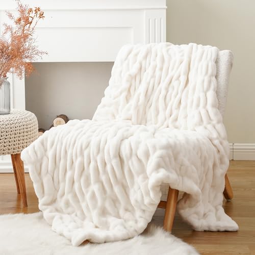 Battilo Soft Faux Fur Throw Blanket for Couch, Double Side, 60"x80", White - Image 3
