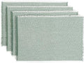 Over&Back Set of 4 Woven Frayed Chambray Placemats - Colorful Dining Table Mat - Hand-Finished Frayed Edges - 100% Cotton - Machine Washable - Kitchen and Home Decor - Green - 14" L X 20" W by overback