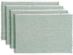 Over&Back Set of 4 Woven Frayed Chambray Placemats - Colorful Dining Table Mat - Hand-Finished Frayed Edges - 100% Cotton - Machine Washable - Kitchen and Home Decor - Green - 14" L X 20" W by overback
