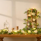 Dolicer 2Pcs 13Ft Artificial Eucalyptus Garlands with Flowers - 8 Roses, Faux Floral Greenery Garlands with 13Ft String Lights Fake Flower Vines for Wedding Table Centerpieces Arch Party Decor (White) - Image 4