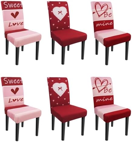 Valentine Chair Covers Set of 6 Valentines Heart Chair Back Covers Valentines Dining Chair Covers for Party Kitchen Valentines Day Decorations by Unknown