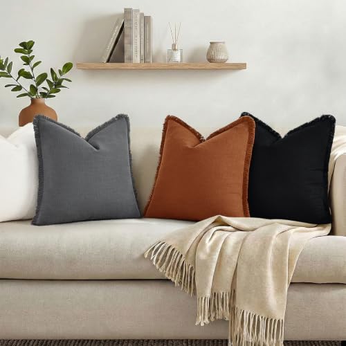 decorUhome Linen Fringe Light Rust Throw Pillow Covers 26x26 Set of 2 - Image 7
