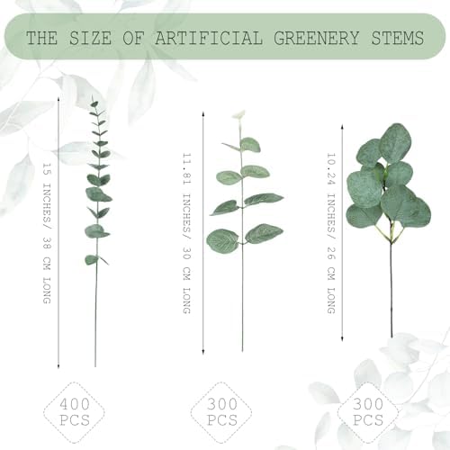 Giegxin 1000 Pcs Mixed Artificial Eucalyptus Leaves Stems Bulk Green - Image 2