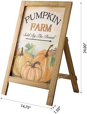 Glitzhome Decorative Fall A-Frame Free Standing Sign, Slide in Pumpkin Farm Welcome Sign for Autumn, Rustic Harvest Hanging Decor for Wall Front Door, 24”H - Image 3