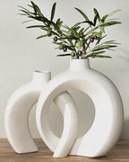 Donut Ceramic Vase Set of 2 for Flower or Home Table Decor (Matte White) by Jonronboci