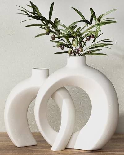Donut Ceramic Vase Set of 2 for Flower or Home Table Decor (Matte White) by Jonronboci