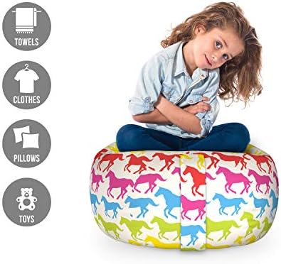 Ambesonne Horses Storage Toy Bag Chair, Rainbow Colors Giddy Pony Animal Art Retro Design Pattern Abstract Wild and Free, Stuffed Animal Organizer Washable Bag, Small Size, Pink Blue - Image 2