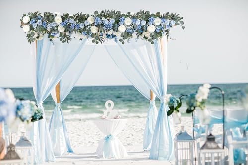 2 Pack Artificial Peony Flower Garland - 6ft Silk Peony Eucalyptus Garland Flower Vine Blue and White Peony Silk Roses Flowers for Wedding Arch Party Table Decor (Blue) - Image 6