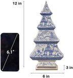 Cynkeyee Christmas Tree Christmas Decorations Indoor - Blue and White Xmas Decorations Gift 12" Vintage Tabletop Holiday Figurine, Chinoiserie Xmas Party Table Decor 6x3x12 Inch - Image 5