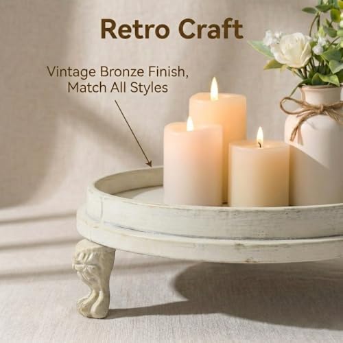 Vintage White Decorative Tray, 11.8 Inch Round Tray with Claw Feet - Image 4