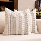 Boho Chenille Tufted Throw Pillow Covers 18x18 Inch Set of 2 Farmhouse Grey Woven Striped Decorative Pillowcases for Couch Sofa Bed by KOOLIFE