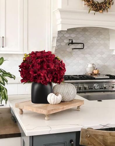 Briful Hydrangea Artificial Flowers in Ceramic Black Vase, Burgundy Silk Hydrangea Centerpieces for Tables, Realistic Dining Table Vase with Flowers for Farmhouse Home Decor Indoor - Image 5